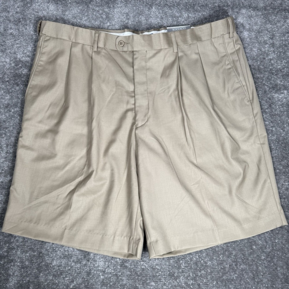 Boccacio Golf Shorts‎ Men's 40 Beige Pleated Front 8" Inseam Preppy